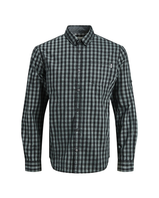 Camisa de hombre regular de cuadros gris