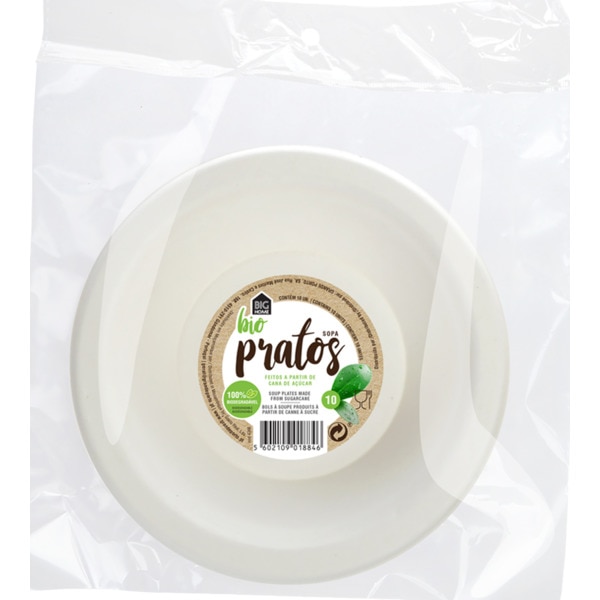 Pratos de Sopa Biodegradável embalagem 10 unidades