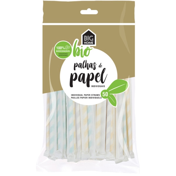 Palhas de Papel Individuais Biodegradável embalagem 50 unidades