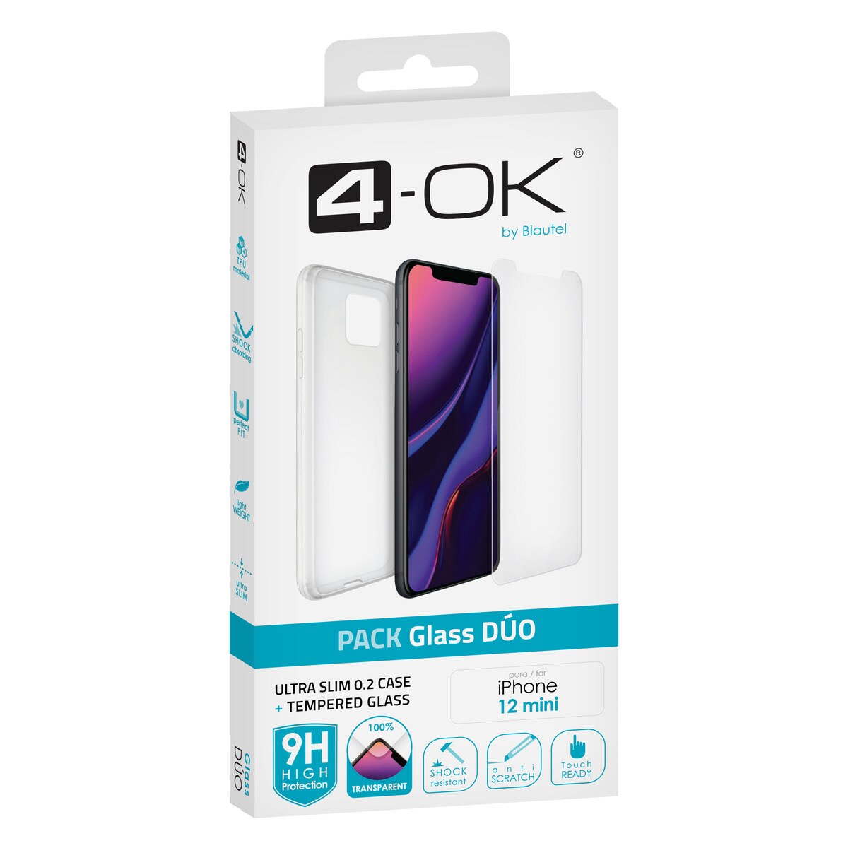 Pack 4-OK Glass Duo Vidro Temperado + Capa para iPhone 12 mini 1