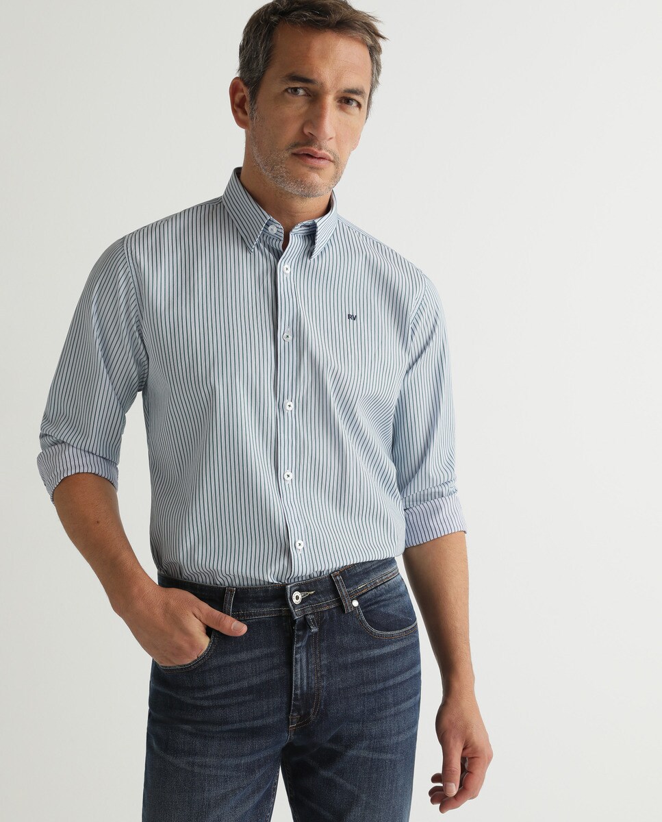 Camisa de hombre slim de rayas azul · Roberto Verino · El Camisa vestir rayas celeste y blanco Hombre | Roberto Verino