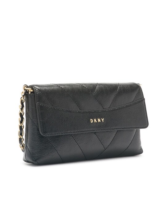 Bolso de hombro acolchado DKNY de piel vacuna en negro con asa combinada de cadena · DKNY · El Bolso de hombro acolchado DKNY de piel vacuna en negro con asa combinada de cadena · DKNY · El
