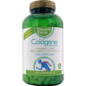 colágeno hidrolizado con magnesio, calcio, silicio orgánico y vitamina C y D sin gluten bote 400 comprimidos - Espacio Verde