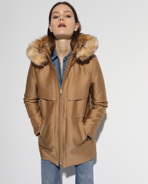Parka satinada de mujer con capucha
