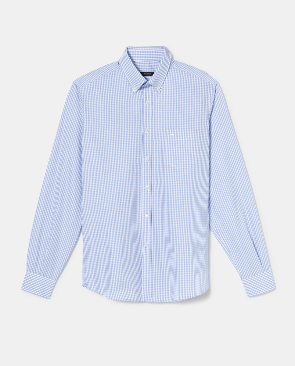 Camisa de homem regular aos quadrados azul Azul-claro-5