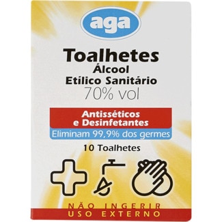 Toalhetes Desinfectantes com Álcool embalagem 10 unidades - Aga