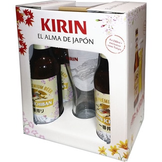 cerveza rubia lager japonesa estuche 4 botellas 33 cl + Vaso - Kirin Ichiban