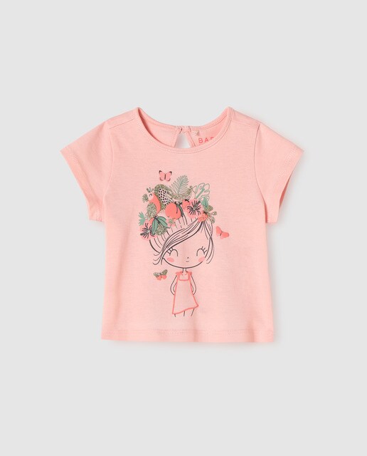 Camiseta de bebé niña coral dibujo niña