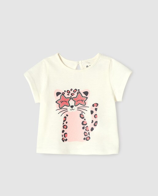 Camiseta de bebé niña blanca con leopard