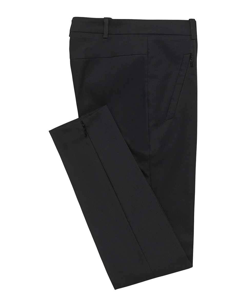 Calças pelo Tornozelo Cintadas com Fecho de Correr nas Bainhas Preto-4