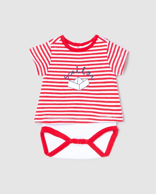 Camiseta body de bebé niño rayas rojas b