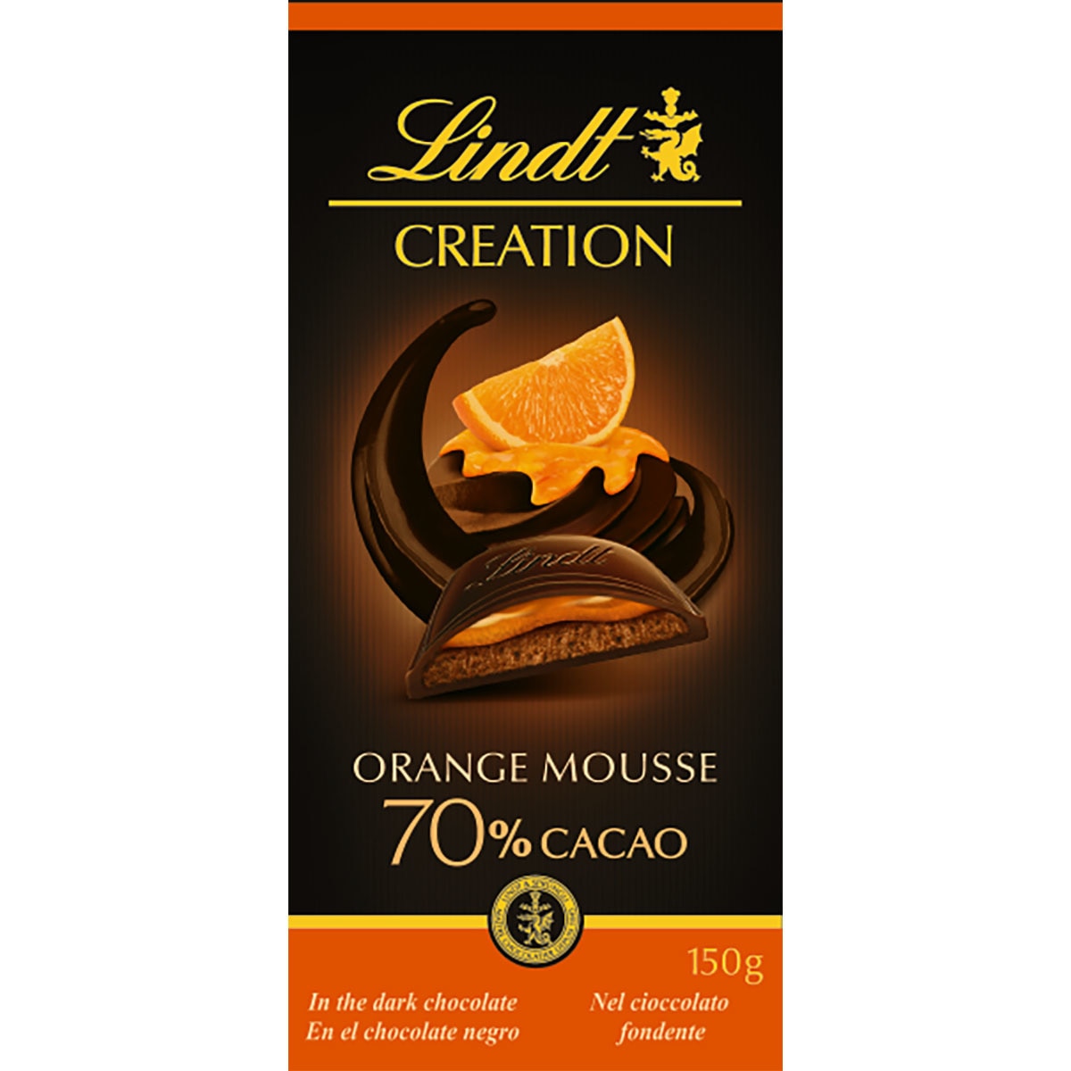 chocolate negro 70% cacao relleno de mousse de naranja tableta 150 g