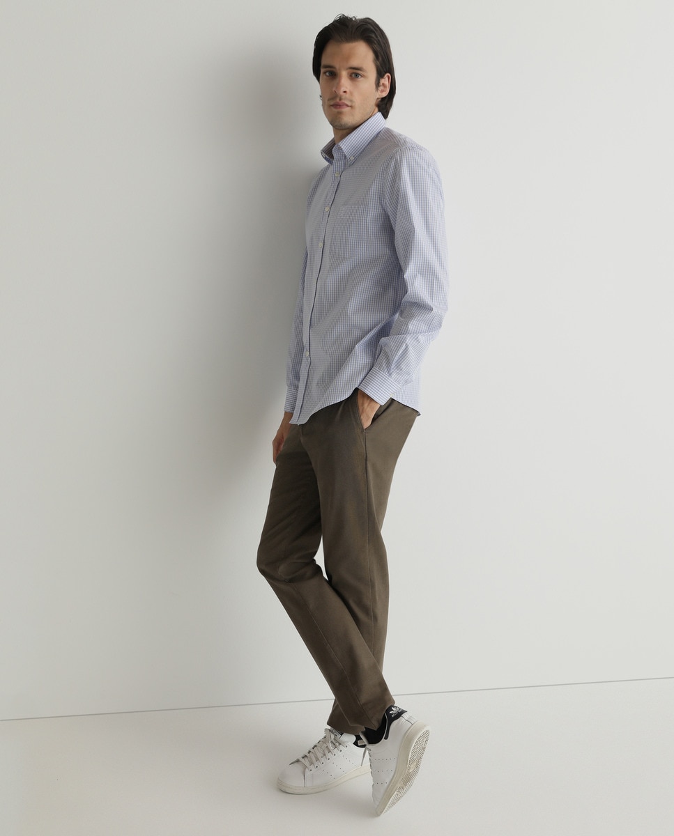 Camisa de homem regular aos quadrados azul Azul-claro-1