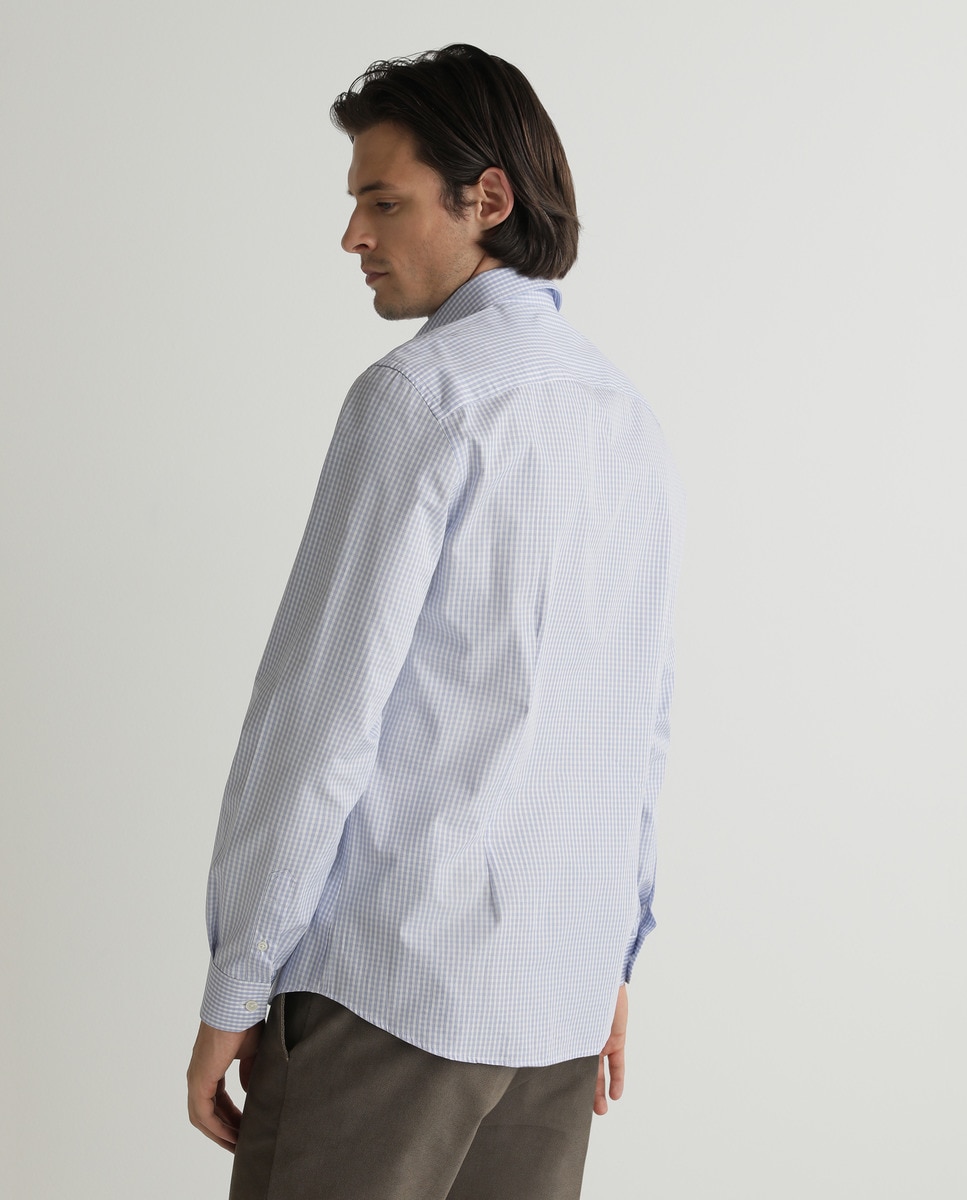Camisa de homem regular aos quadrados azul Azul-claro-4