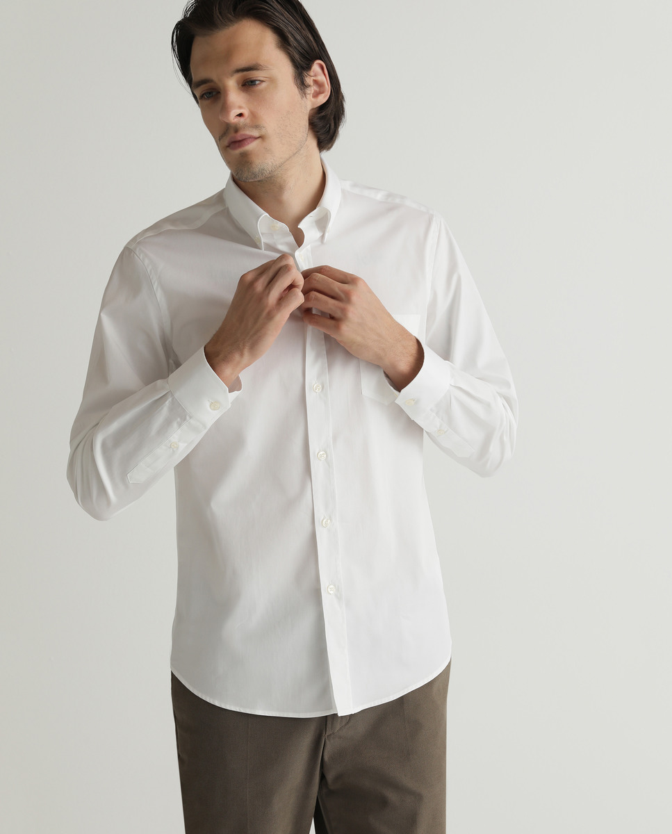 Camisa de homem regular lisa branca Branco-2