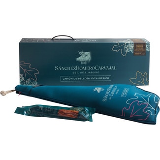 estuche con jamón de bellota 100% ibérico pieza 6 kg + 1/2 caña de lomo de bellota 100% ibérico - Sanchez Romero Carvajal