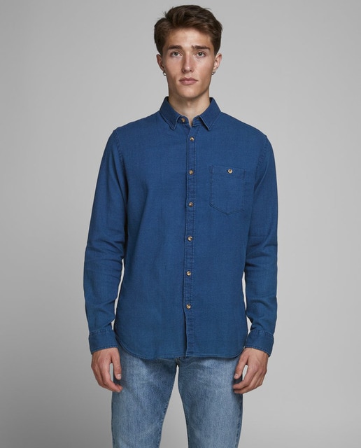 Camisa vaquera de hombre slim lisa azul