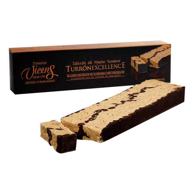 Imagen 0 de Turrón excellence blando crujiente de almendra con chocolate Vicens