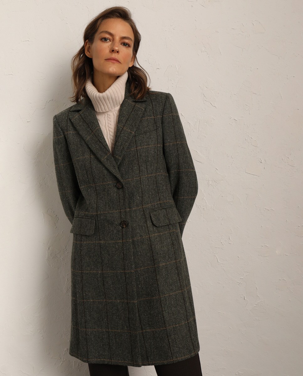 Nuevo Diseño Italiano De Lana Espiga Abrigo Chaqueta de material de tela