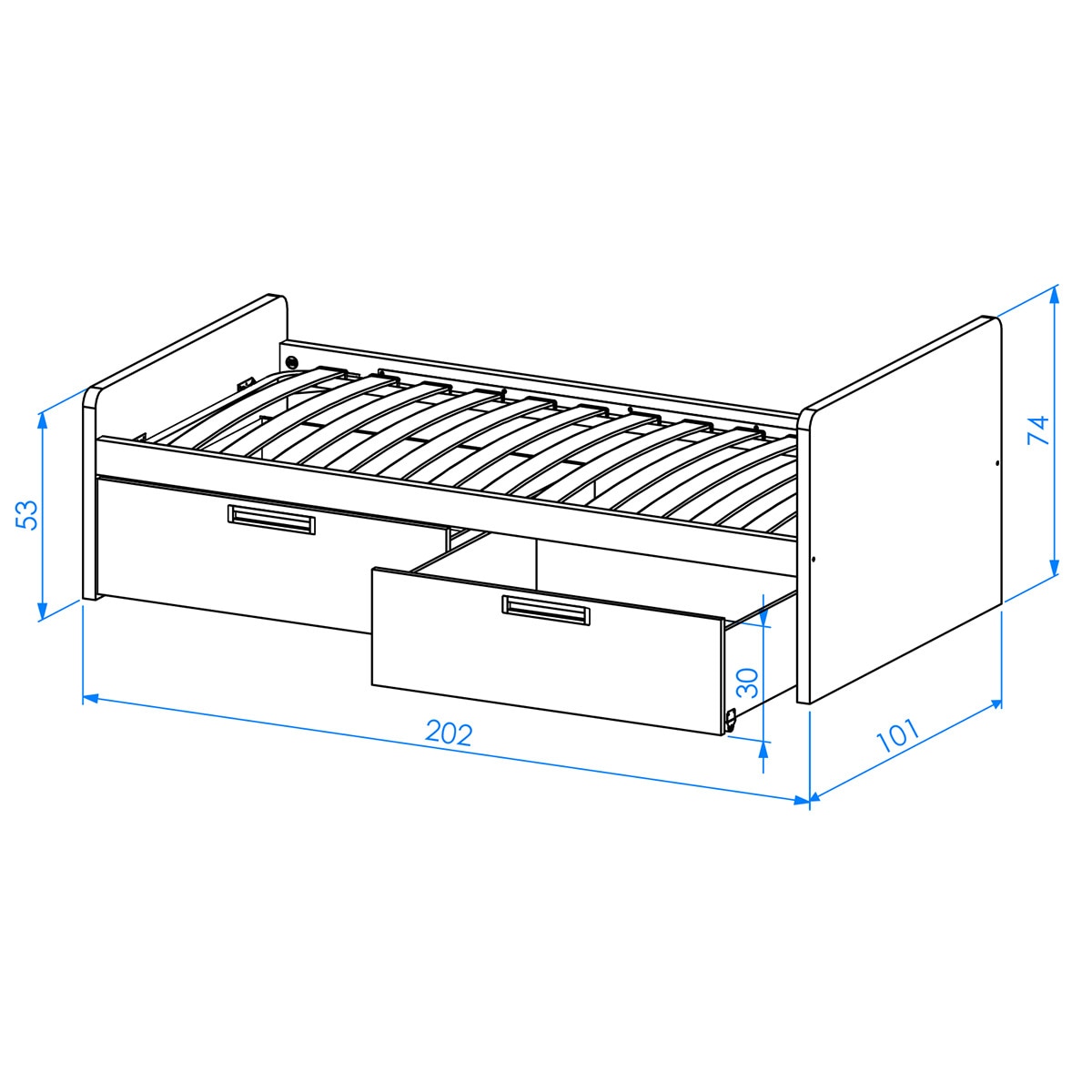 Cama com 2 gavetas e encosto direito alto Mio Areia-3
