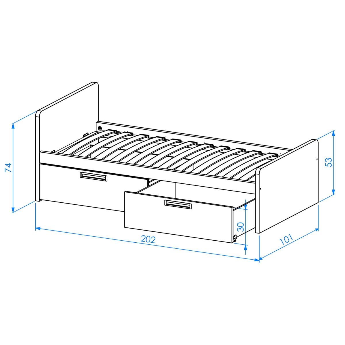 Cama com 2 gavetas e encosto esquerdo alto Mio Areia-3