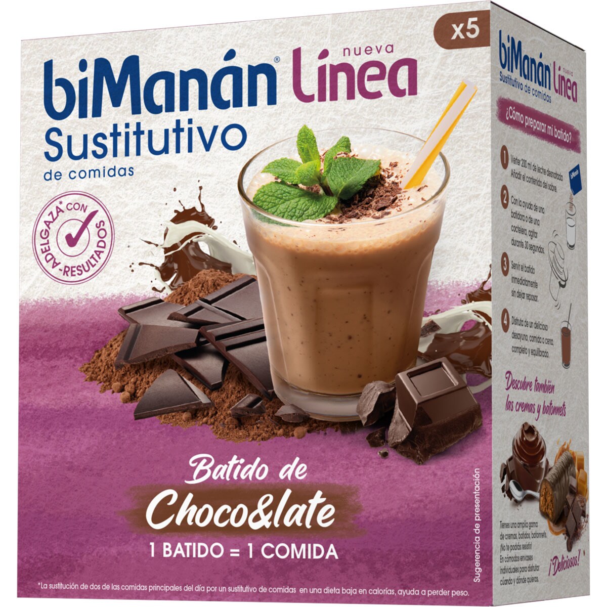 Línea batidos sabor chocolate con leche sustitutivo de una comida 5 unidades caja 5 unidades