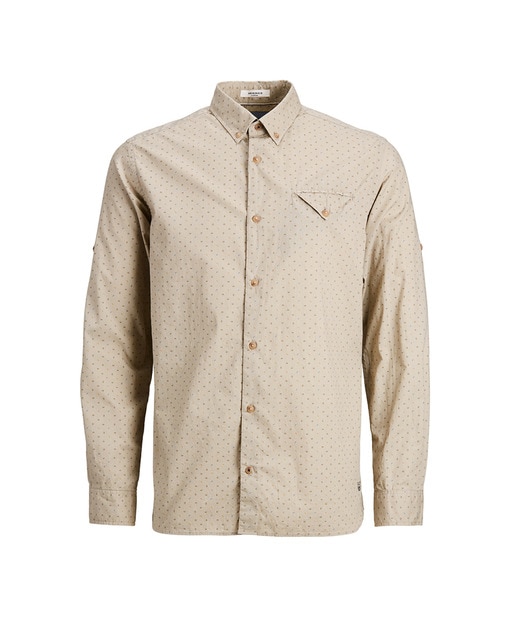 Camisa de hombre slim estampada beige