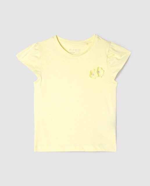 Camiseta de niña amarilla con flores 3D