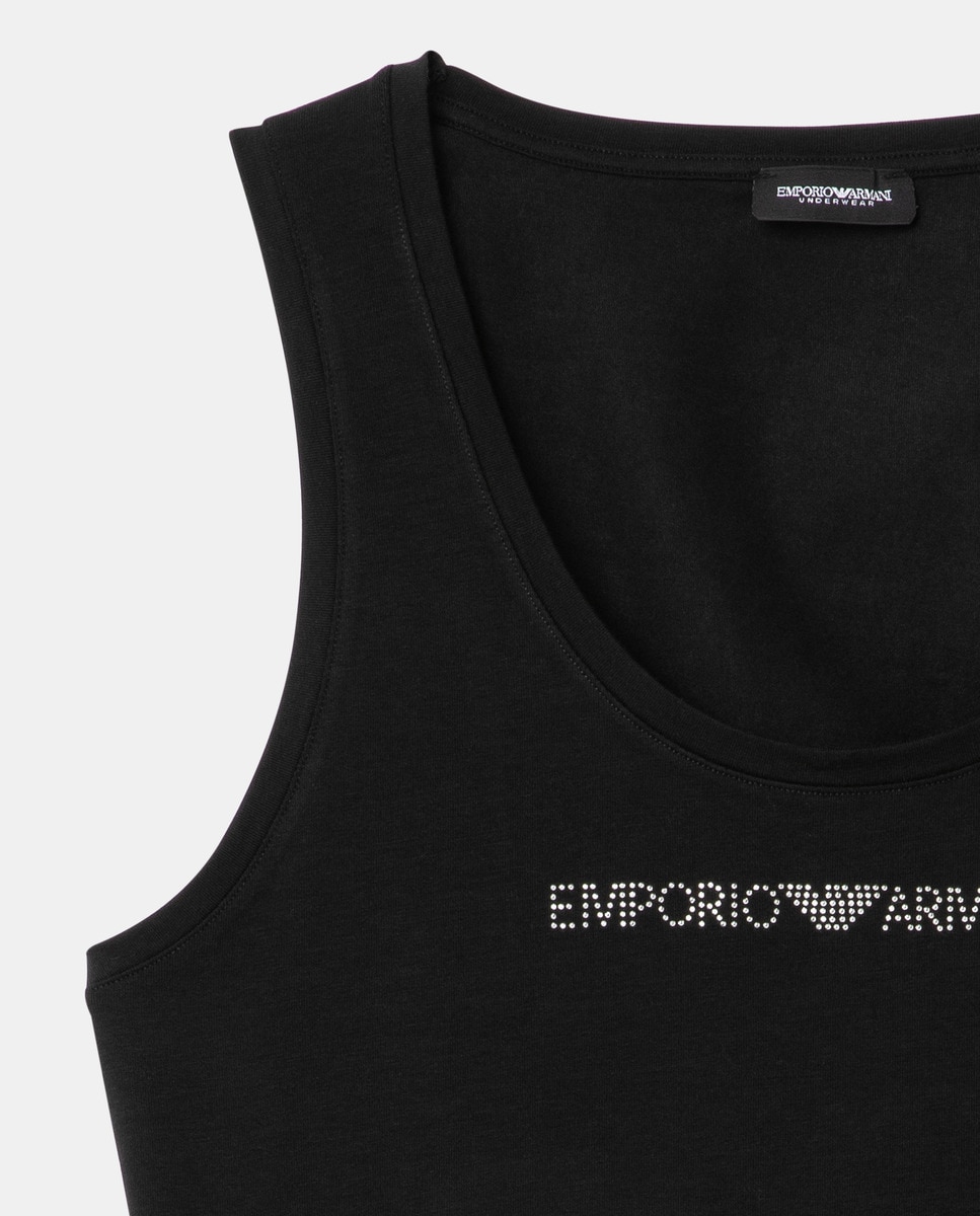 T-shirt de alças de algodão Preto-2