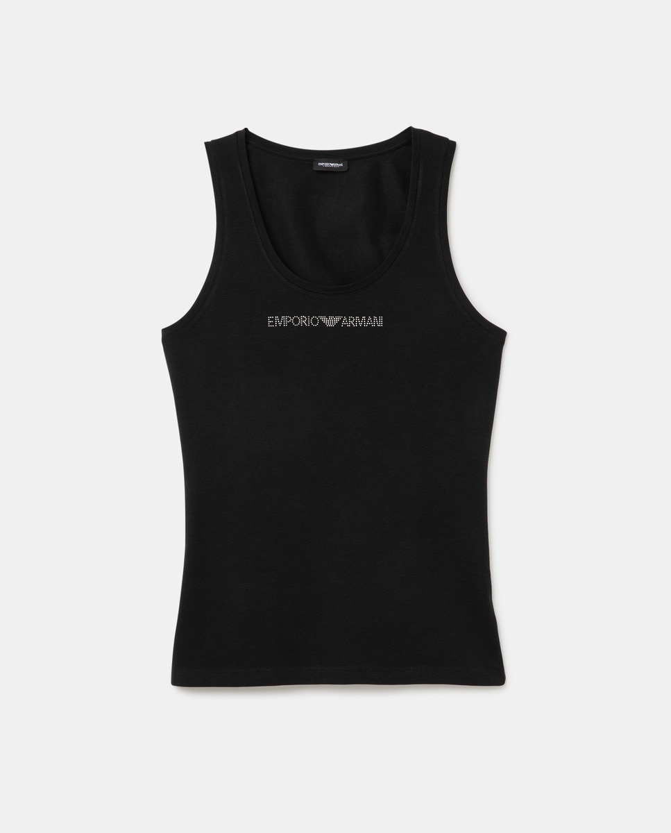 T-shirt de alças de algodão Preto-1