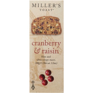 Tostas com Arandos e Passas embalagem 100 g - Miller's Toast
