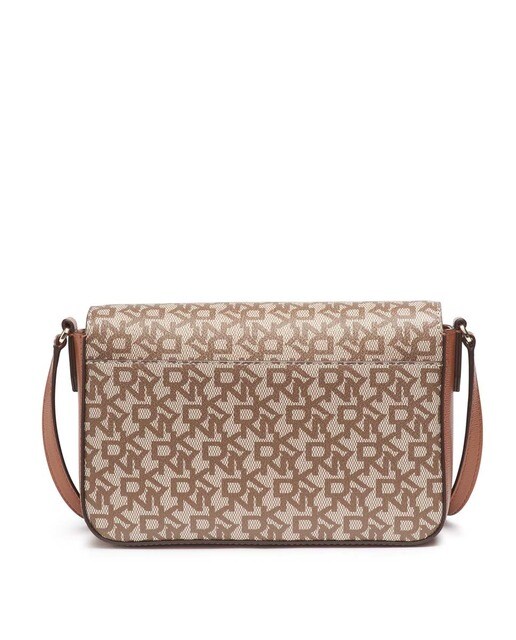 Bandolera pequeña de mujer DKNY en camel con estampado de logos y solapa ·  DKNY · El Corte Inglés