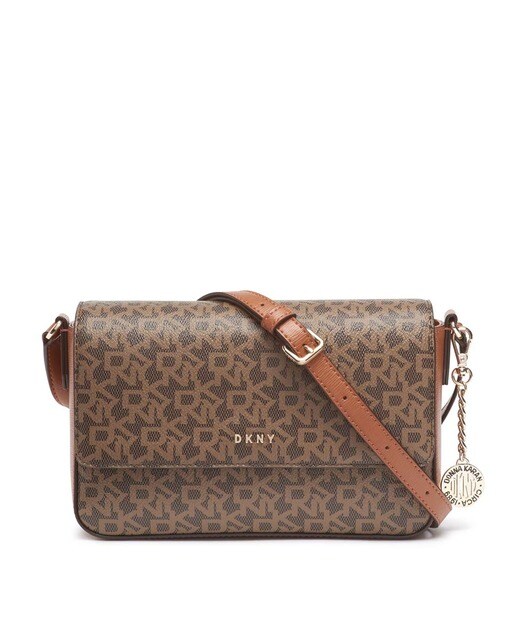 Bandolera pequeña de mujer DKNY en marrón con estampado de logos y solapa ·  DKNY · El Corte Inglés