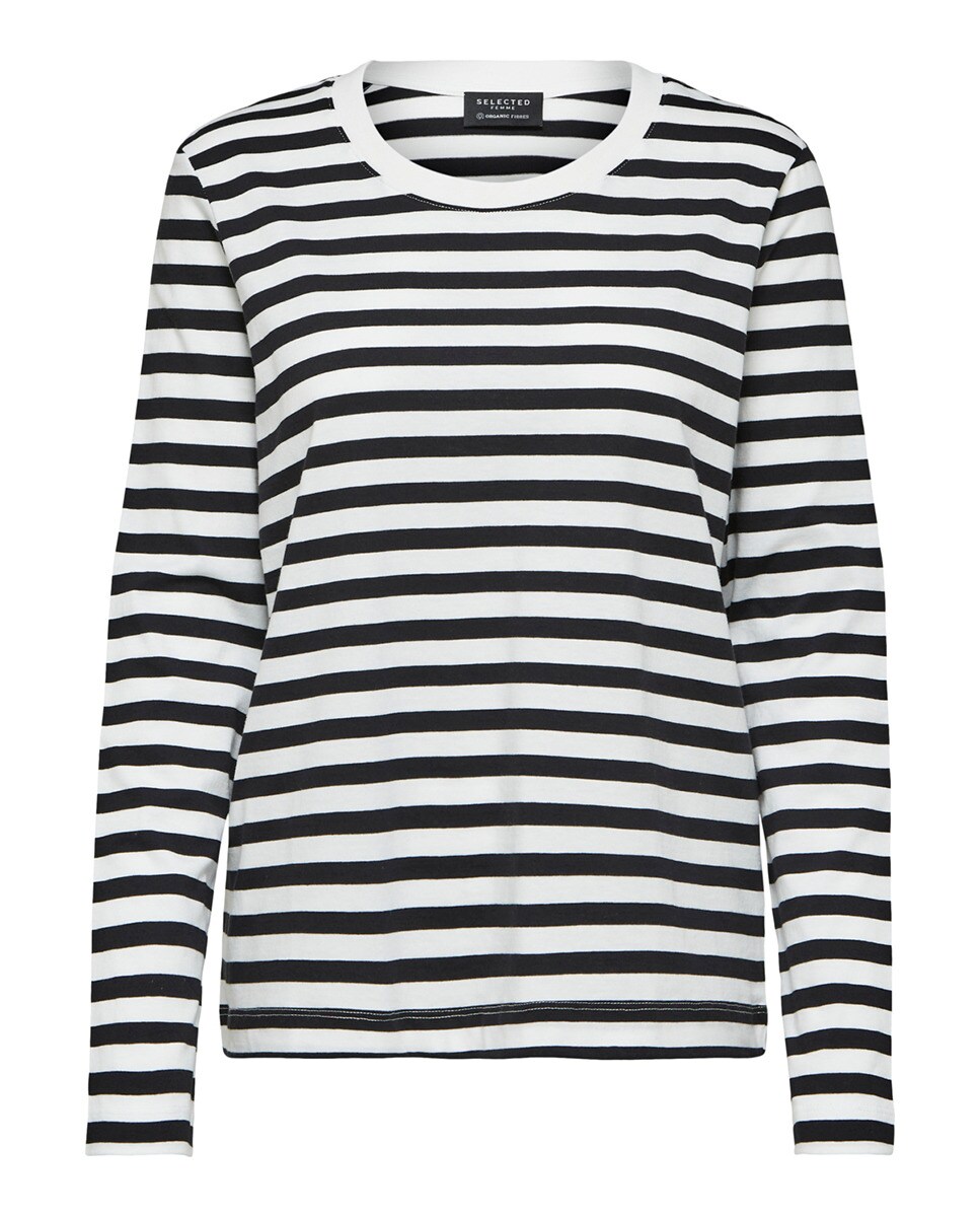 Camisola 100% algodão orgânico às riscas com manga comprida Preto-5
