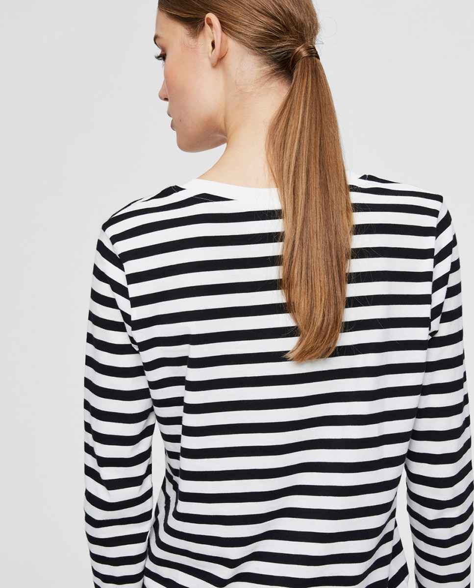 Camisola 100% algodão orgânico às riscas com manga comprida Preto-3