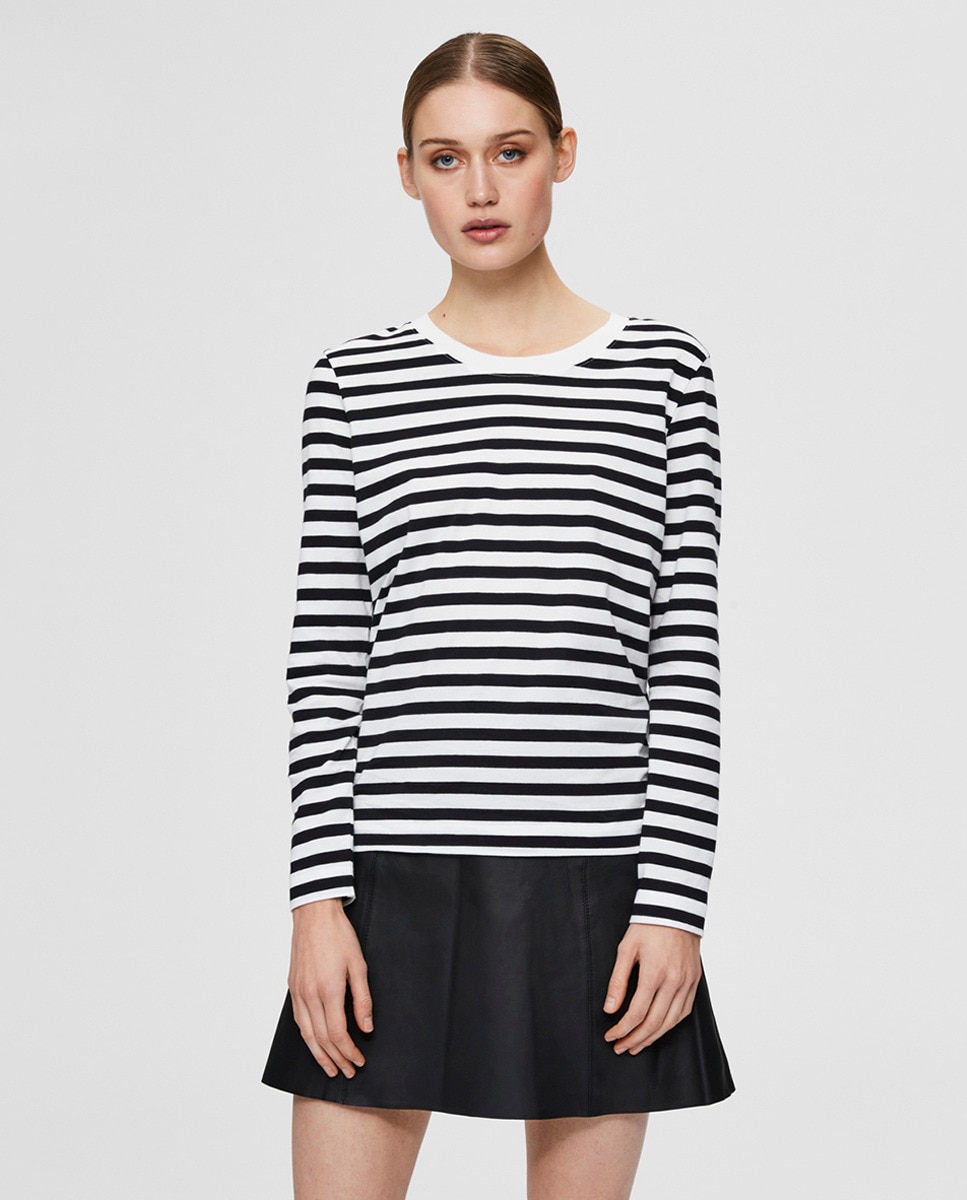 Camisola 100% algodão orgânico às riscas com manga comprida Preto-1