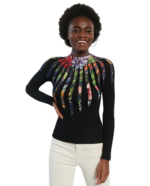 Jersey de mujer de canalé con estampado floral · Desigual · El Corte Inglés
