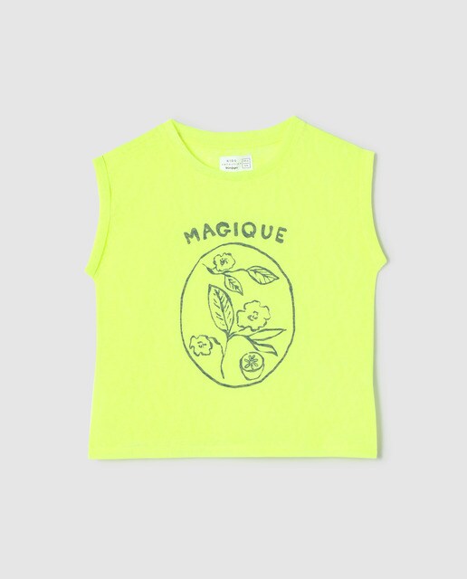 Camiseta de niña amarillo flúor flores