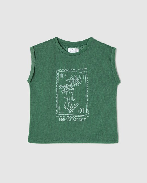 Camiseta de niña verde flores