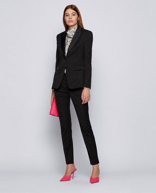 Blazer de mujer de esmoquin con ribetes de seda en corte regular · Boss · El  Corte Inglés