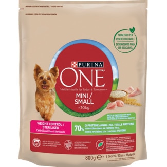 Ração para Cão Adulto Pequeno para Controlo do Peso Rica em Peru com Arroz embalagem 800 g - Purina One Mini
