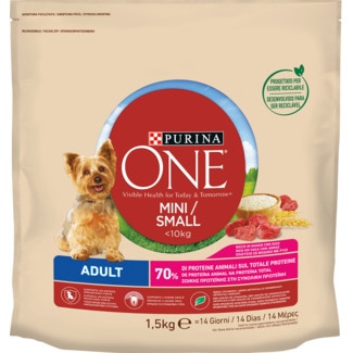 Ração para Cão Adulto Pequeno Rica em Carne de Vaca com Arroz embalagem 1,5 kg - Purina One Mini