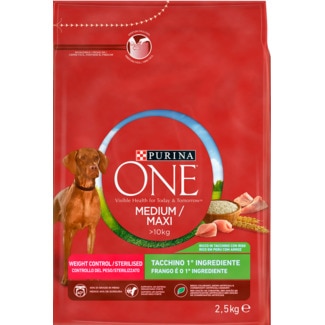 Ração para Cão Médio Controlo de Peso +10 Kg de Peru com Arroz embalagem 2,5 kg - Purina One