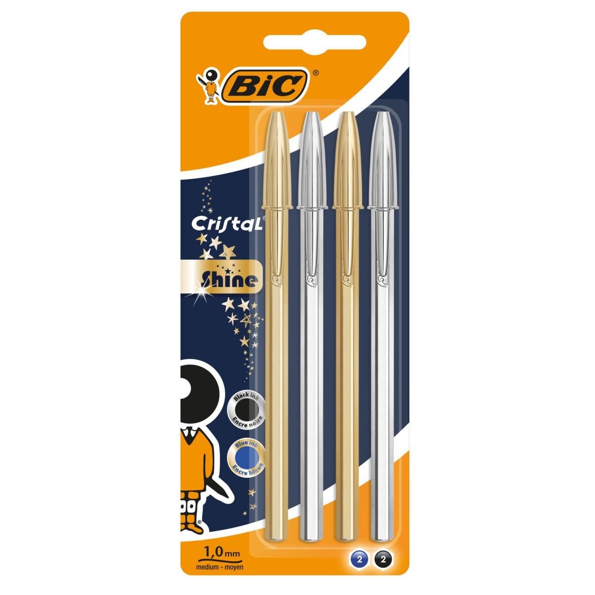 Imagem 0 de Esferográficas Cristal Shine Dourada e Prateada (4) Bic