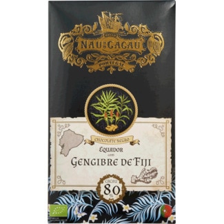 Chocolate Preto Equador Gengibre de Fiji 80% Cacau Biológico embalagem 80 g - Nau Do Cacau