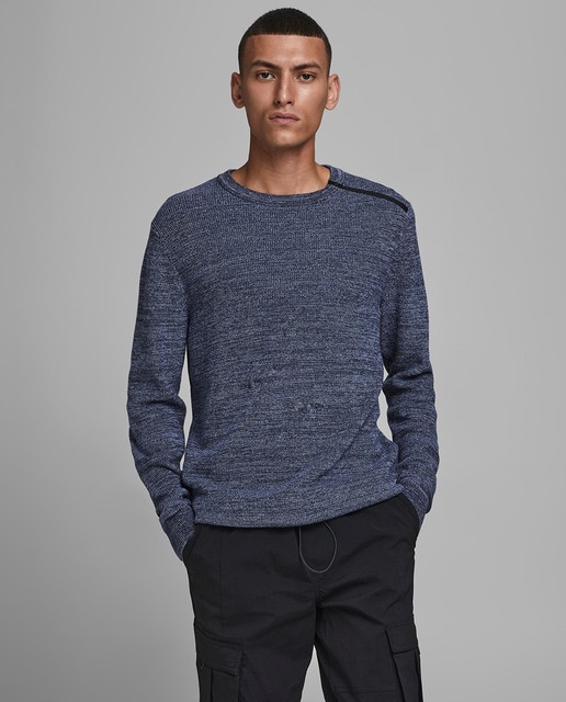 Jersey de hombre azul marino con cuello 