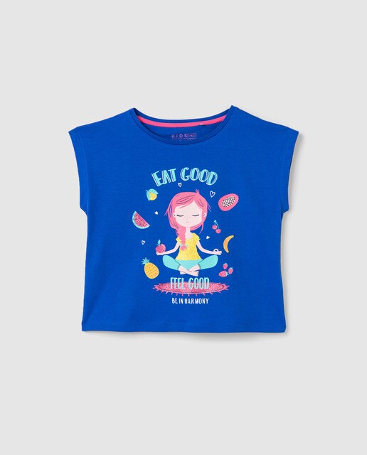 Camiseta de niña azul marino ''Eat good'