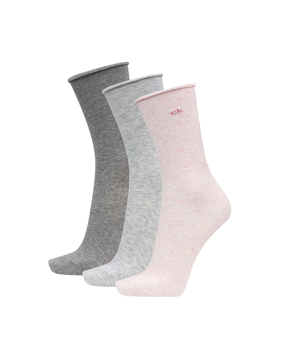 Pack de três pares de meias compridas de mulher Calvin Klein Rosa-1