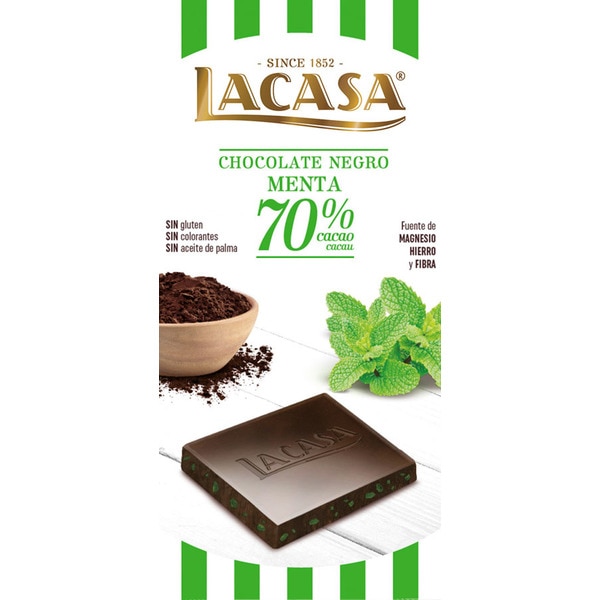 Chocolate Preto 70% Cacau com Menta sem Glúten embalagem 100 g