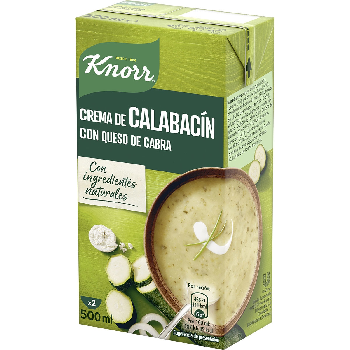 Crema de calabacín con queso de cabra envase 500 ml